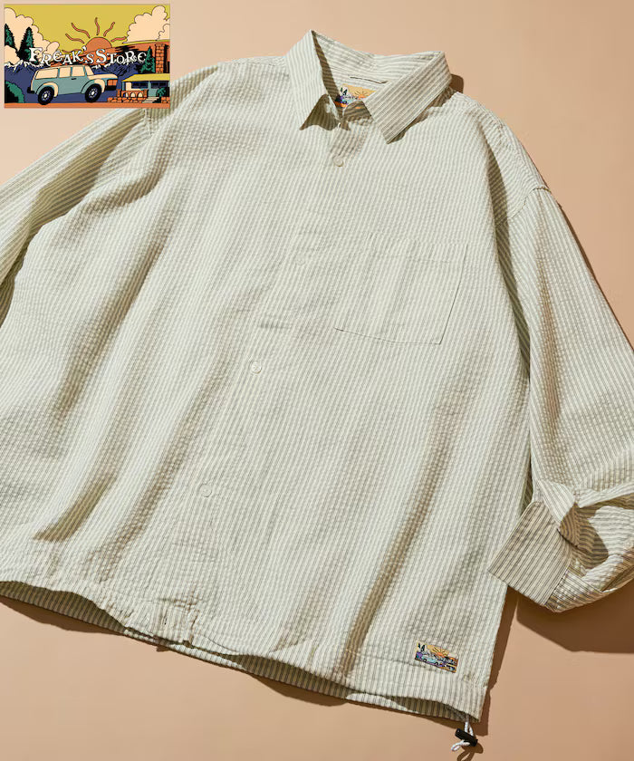 FREAK'S STORE for BEACH & FES Seersucker Spindle Regular Collar Long Sleeve Shirt - White Stripe