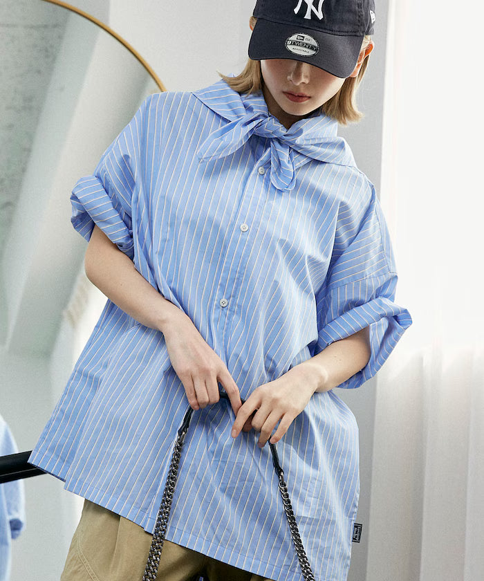 LOVE POP STUDIO Half Sleeve Shirt with Scarf Limited Edition - Blue