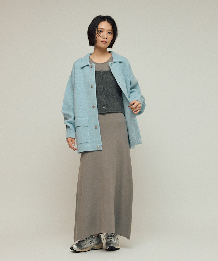 Oversized Wool Blend Knit Coverall / Color Stitch Knit Jacket