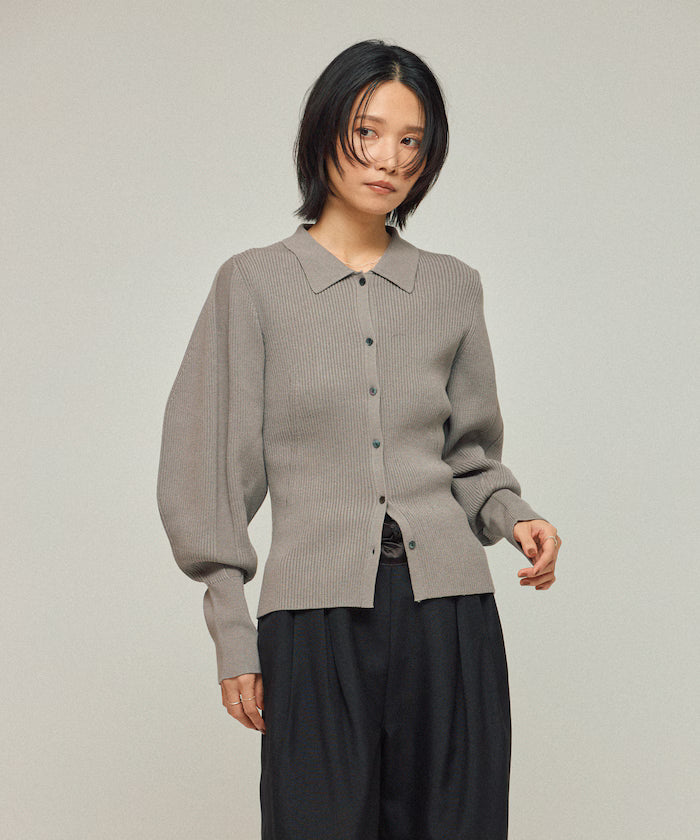 Functional material silk blend knit polo volume sleeve knit cardigan / anti-pill / machine washable
