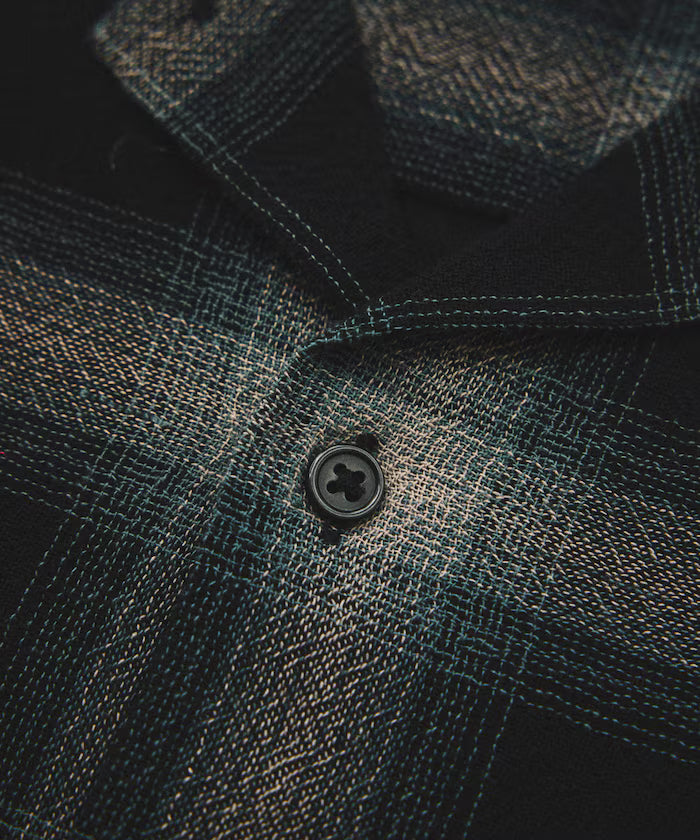 Dyed Ombre Check Open Collar Short Sleeve Sheer Shirt Relaxed Fit