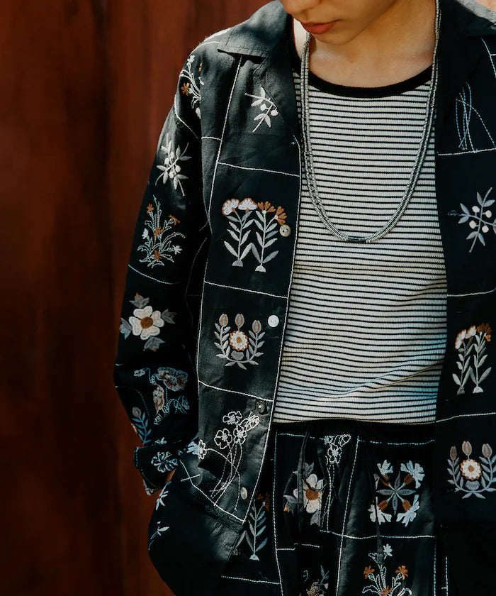 Patchwork Floral Embroidery Long Sleeve Shirt