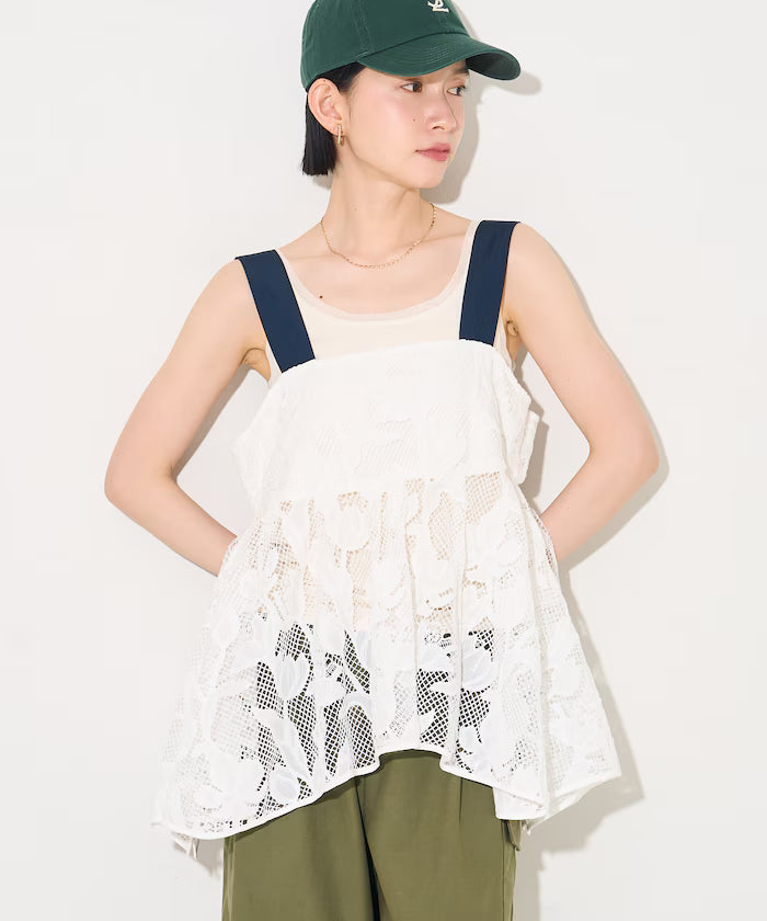 Flower Motif Batten Lace Iris Hem Camisole Top 【Limited Edition】
