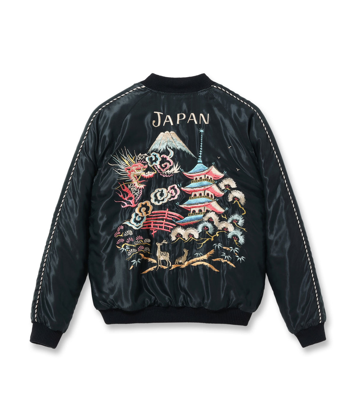 Early 1950s Style Acetate Quilted Souvenir Jacket “WHITE TIGER” × “LANDSCAPE”