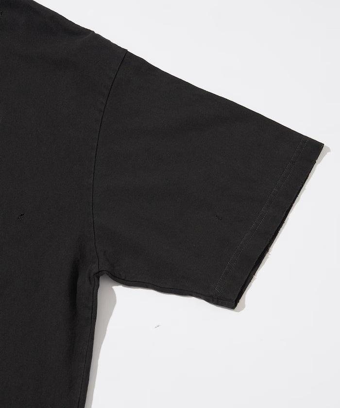 7.3 oz damaged processed front logo print short sleeve T-shirt / oversized crew neck short sleeve T-shirt