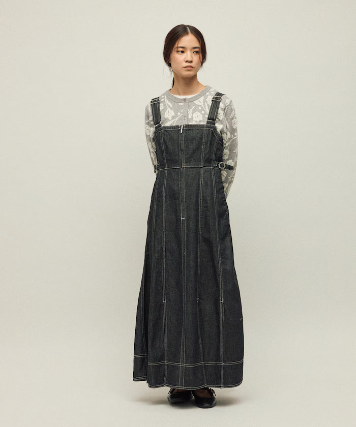 Denim Mermaid Dress / A-Line Slit Denim Overall Dress / Jumper Skirt