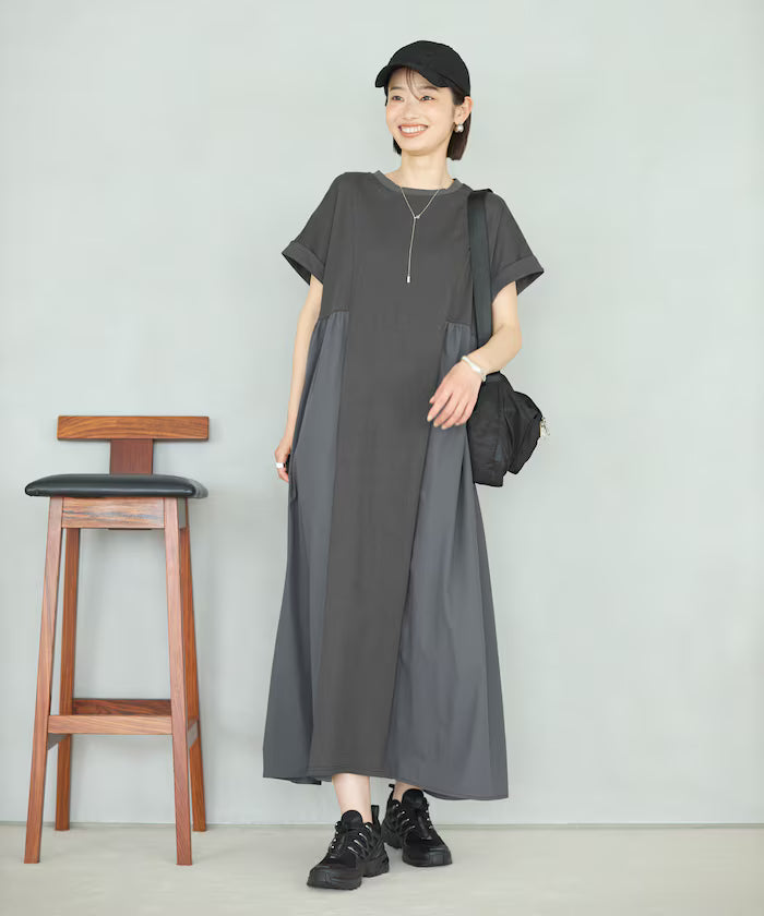 Organic Cotton Mixed Material Docking Gathered Dress