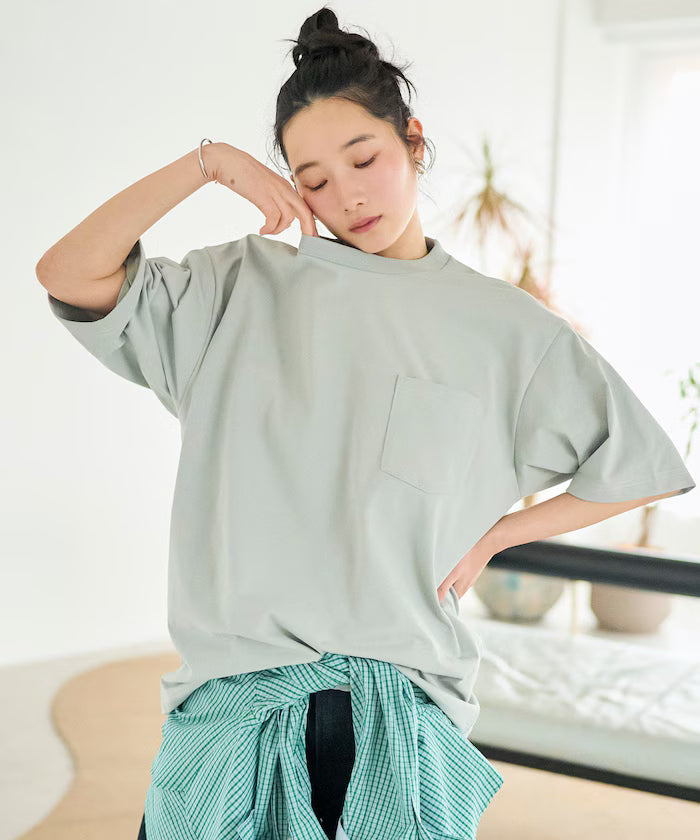 AIRDRY HIGH TECHYARN 7.7oz Big Silhouette Crew Neck Pocket T-Shirt Quick-dry Heat Shield