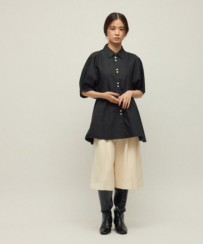 Switching Design Balloon Sleeve Shirt / 5-Minute Sleeve Blouse
