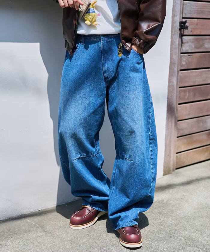 Wide Silhouette Curve Denim Pants One Wash - Blue