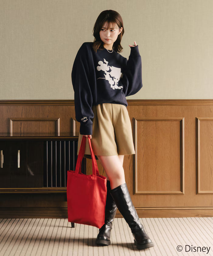 FREAK'S STORE×Ami Maeda/Disney/Mickey Mouse/Mickey Mouse/Flock Print Sweatshirt [Limited Edition]