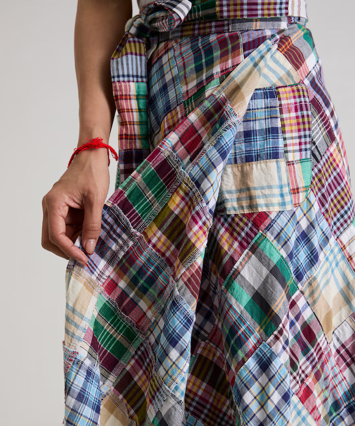 Indian patchwork check wrap skirt