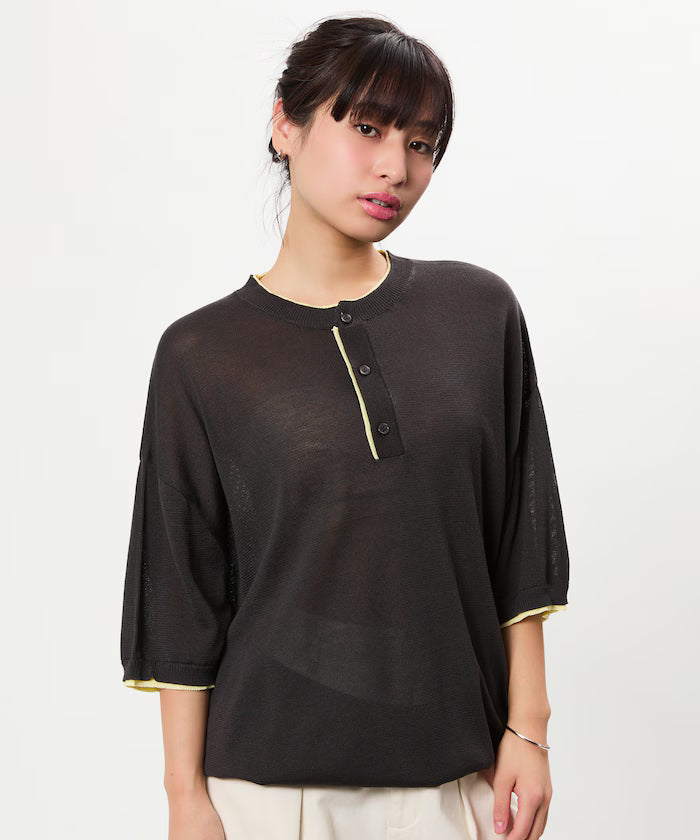 Limited Edition Relaxed Fit Color Block Henley Neck Knit
