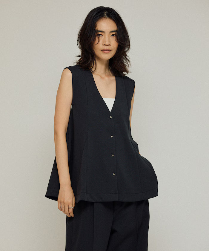 Cardboard Peplum V-Neck Vest - Black
