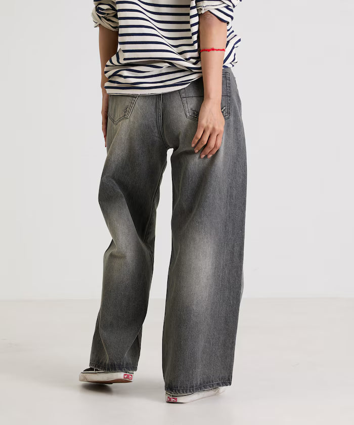 Flower Embroidery Wide Denim