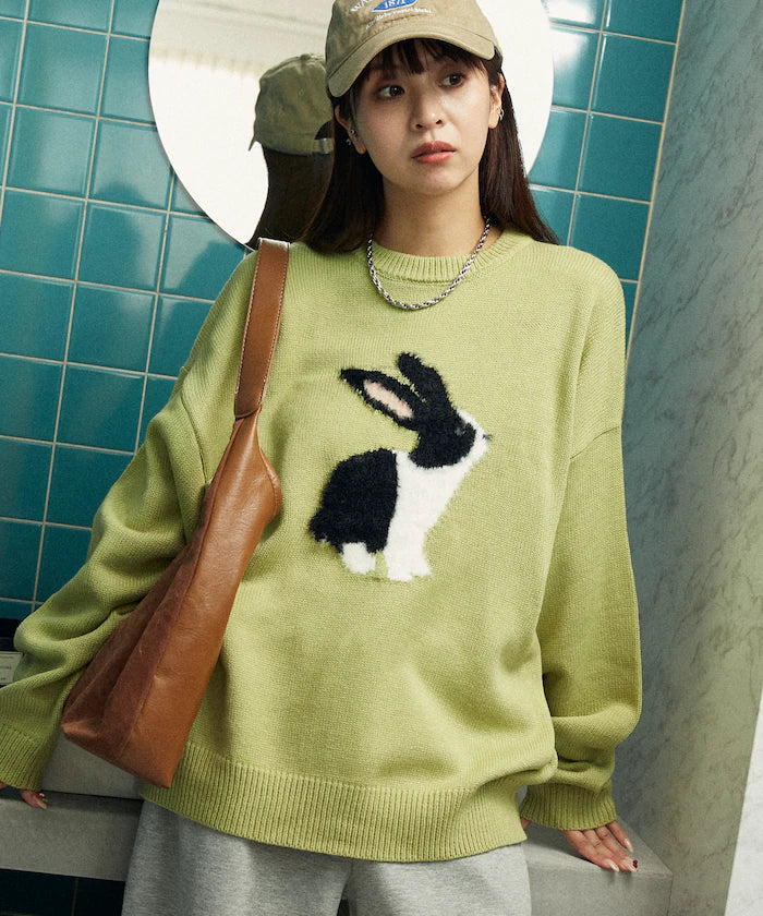 Shaggy Embroidered Rabbit Design Knit Limited Edition