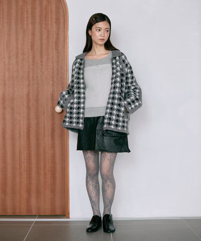 Wool Blend Gancube Check Knit Zip Blouson