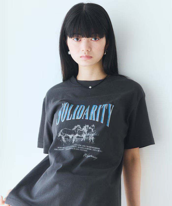 Comfortable Logo Horse Print Crew Neck T-Shirt