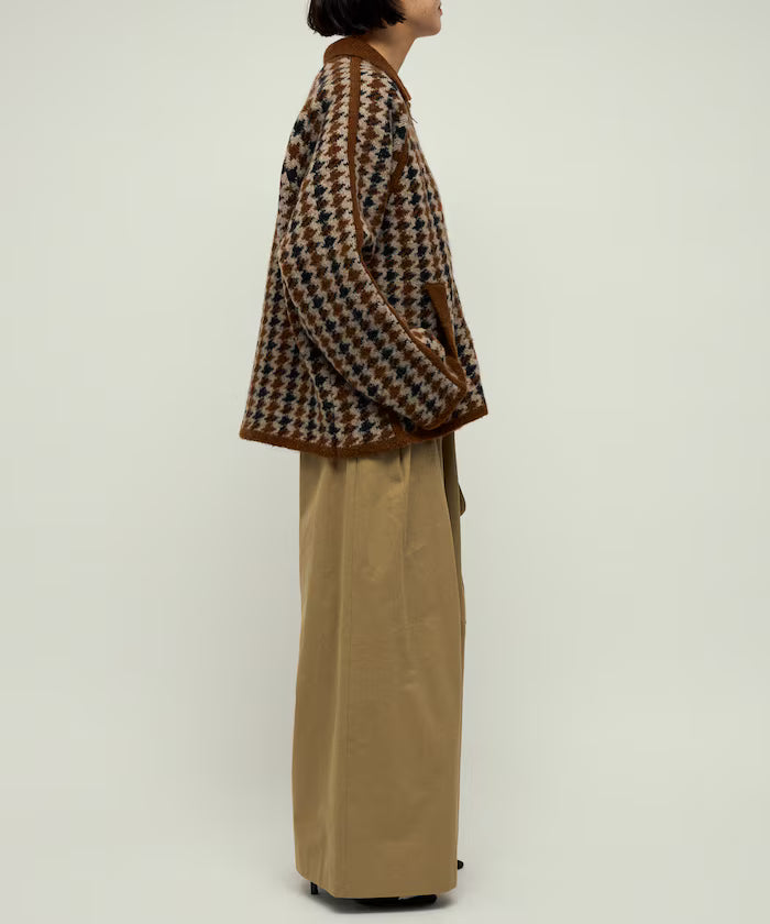 Wool Blend Gancube Check Knit Zip Blouson