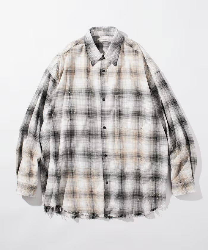 Relax Fit Relaxed Fit Bleached Ombre Check Flannel Shirt [Limited Edition] - White