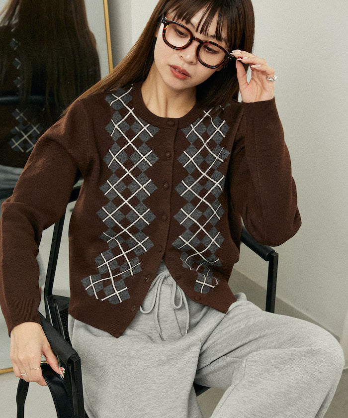 Argyle Pattern Jacquard Knit Cardigan Limited Edition