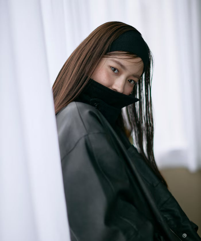Oversized Crush Leatherette Jacket / Collar Corduroy