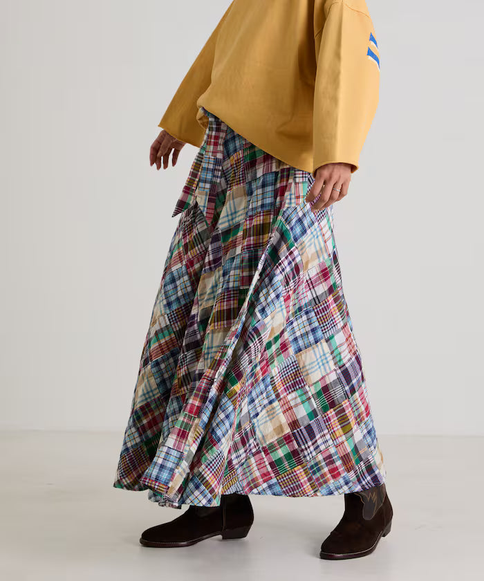 Indian patchwork check wrap skirt