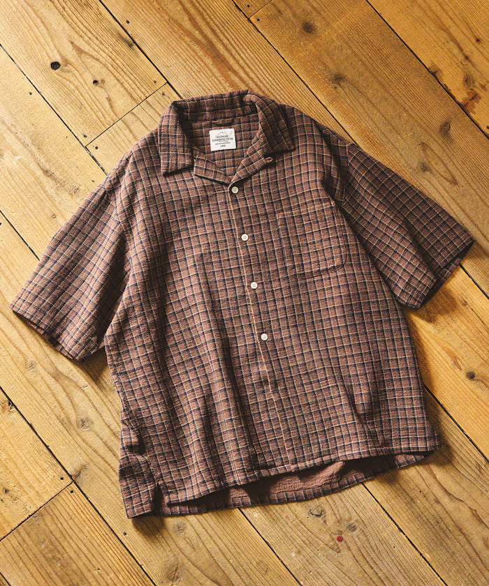 AUSTRALIAN COTTON Open Collar Check Shirt Short Sleeve