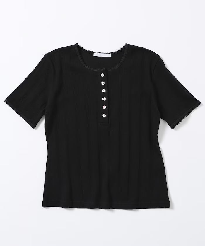 Henry Neck Knitted Lace T-Shirt