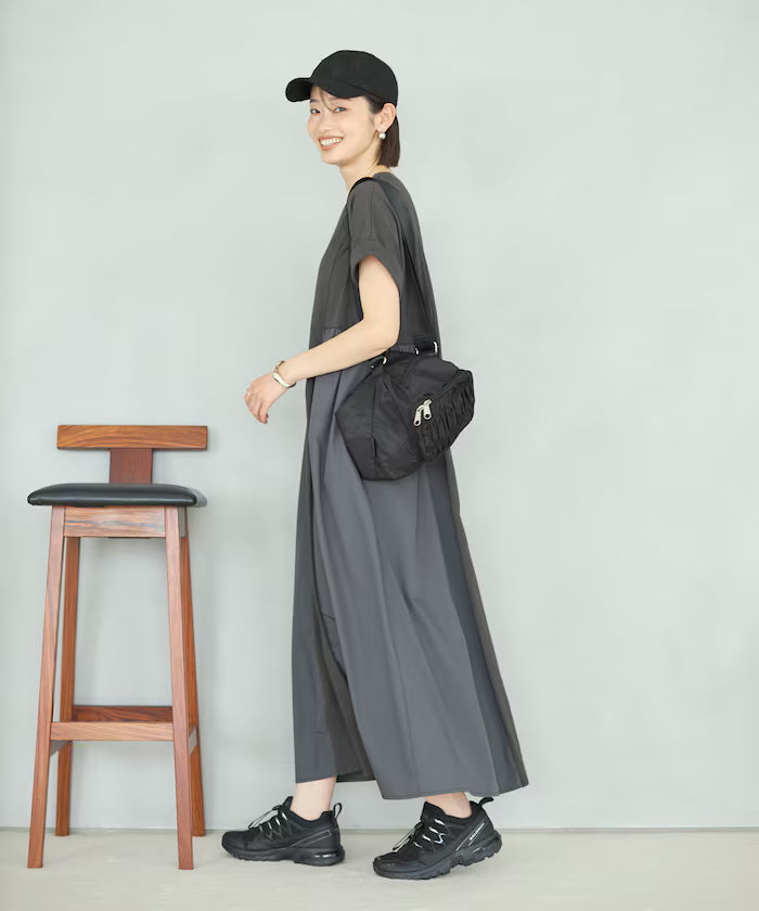 Organic Cotton Mixed Material Docking Gathered Dress