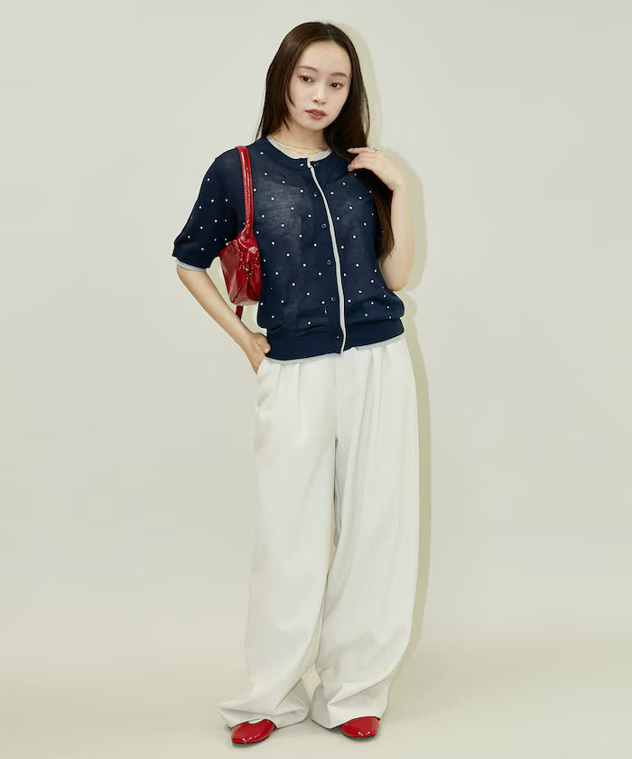 Dot Pattern Layered Short Sleeve Knit Cardigan Limited Release