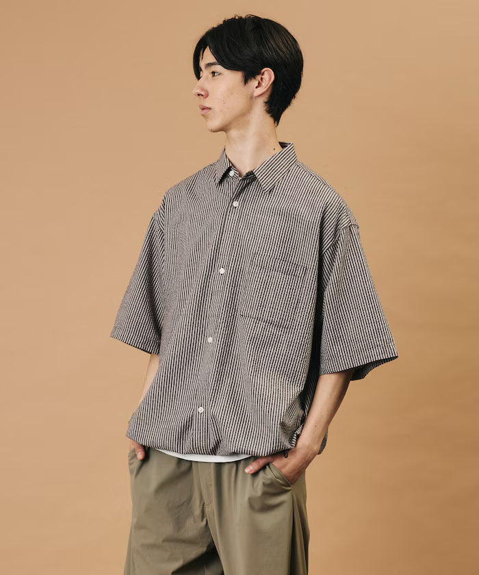 FREAK'S STORE for BEACH & FES Seersucker Spindle Regular Collar Short Sleeve Shirt