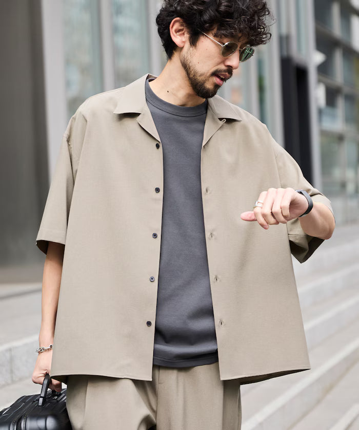 Relaxed Fit Linen Touch Setup/Open Collar Shirt/Wide Slacks [Limited Edition]