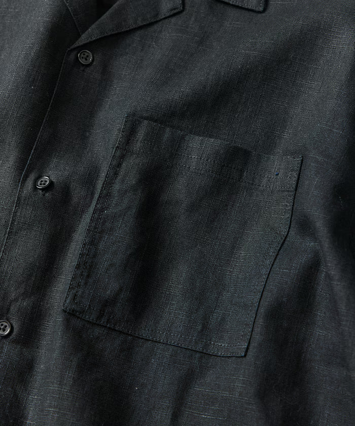 LINEN COTTON OPEN COLLAR SS SHIRT