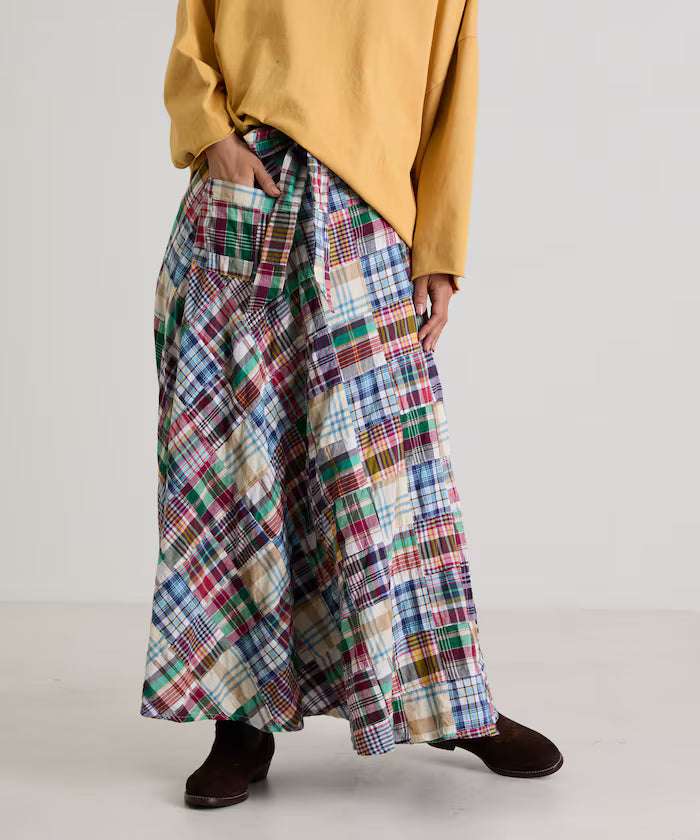 Indian patchwork check wrap skirt