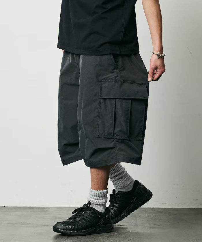Quick Dry Fabric Wide Silhouette Poly Rip Cross Short Cargo Pants/UV Cut/Quick Dry 【Limited Release】