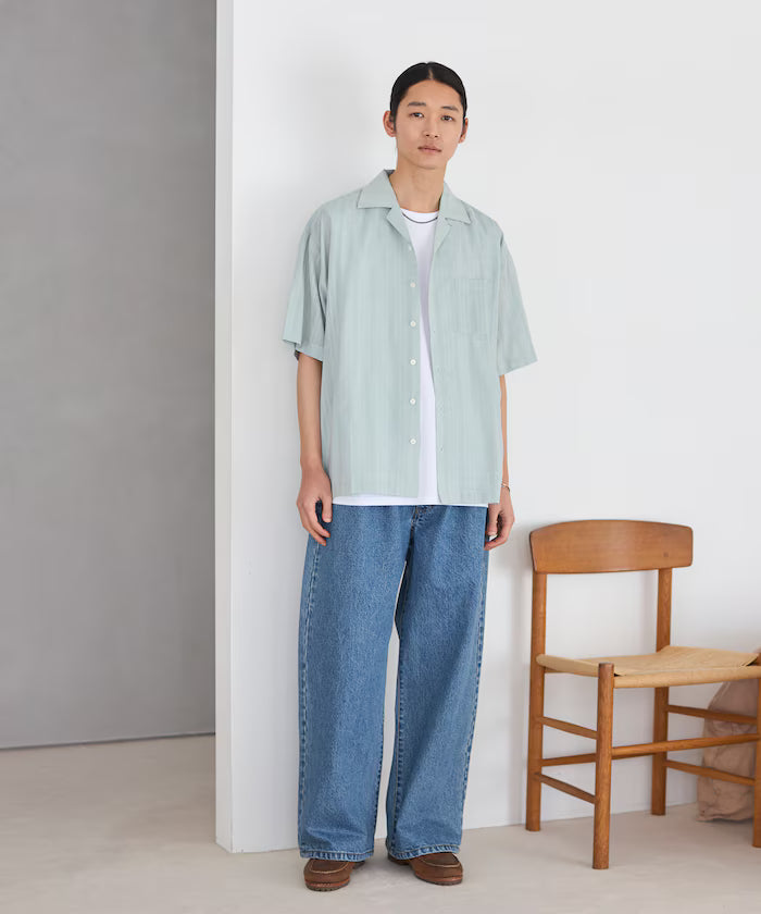 Dobby Weave Short Sleeve Open Collar Shirt / Big Silhouette