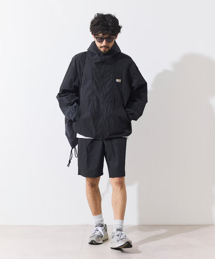 Outdoor Ripstop Nylon One Point Logo Zip-Up Parker Shorts Bag 3P Set
