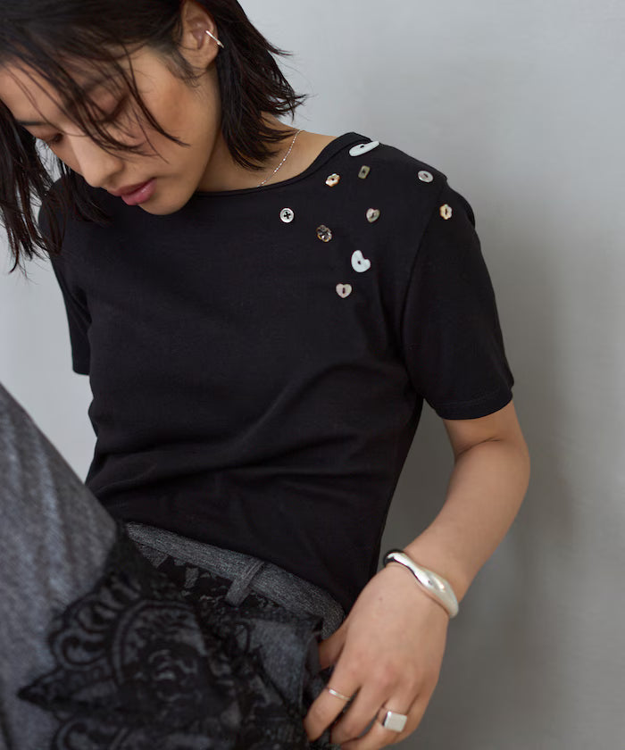 Many Button Cotton Modal Short Sleeve T-Shirt