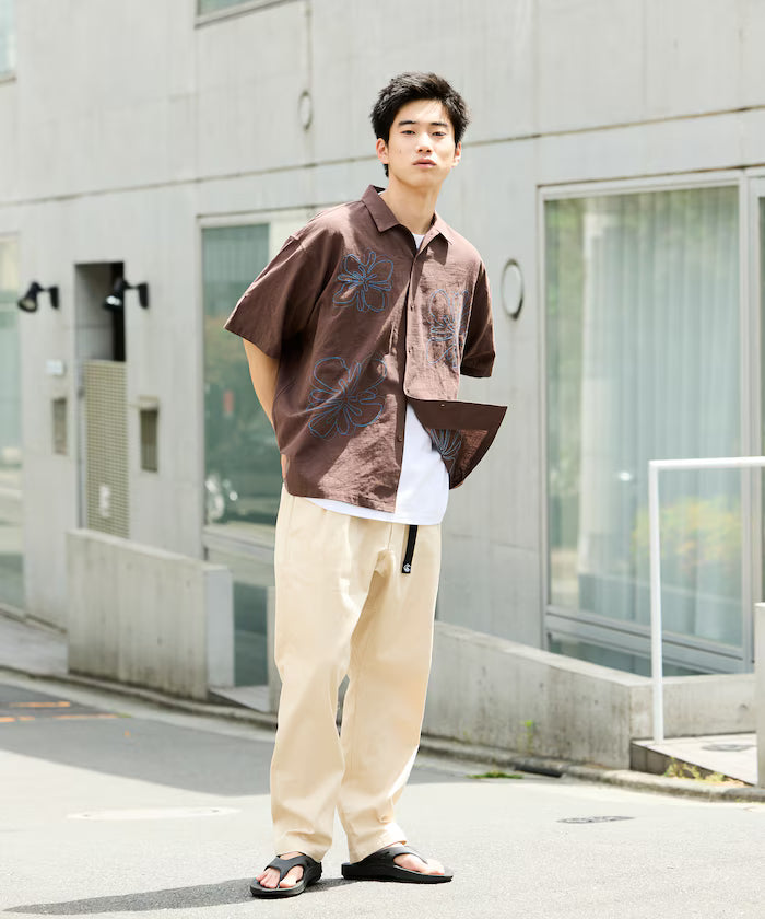 Relaxed Fit Flower Embroidered Short Sleeve Open Collar Shirt [Limited Edition]
