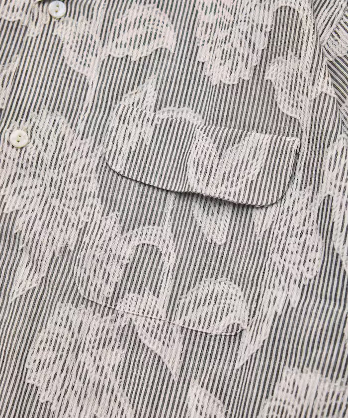 India-made Relaxed Fit Cut Jacquard Stripe Open Collar Short Sleeve Shirt