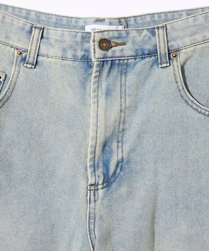 Wide Silhouette Vintage Processed Cropped Curve Denim Shorts