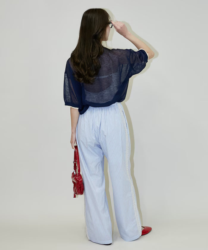 Washable linen color block henley neck knit top limited release