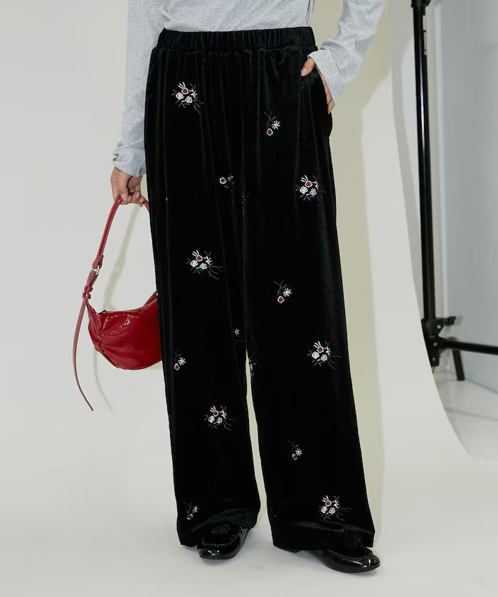 Flower Embroidery Velvet Easy Pants Limited Edition