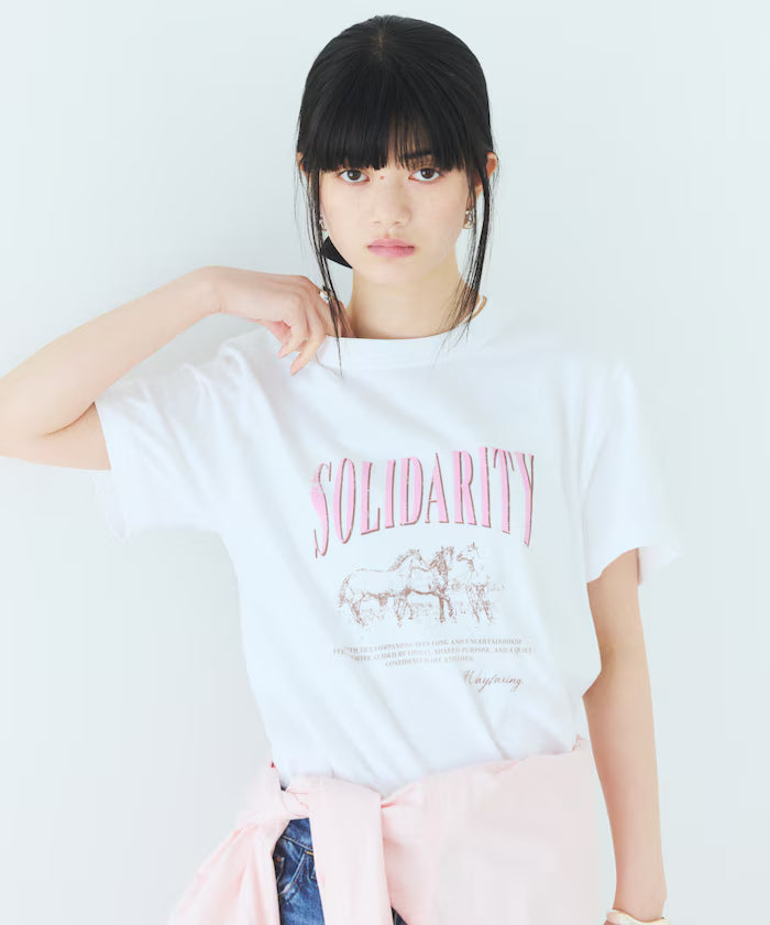 Comfortable Logo Horse Print Crew Neck T-Shirt