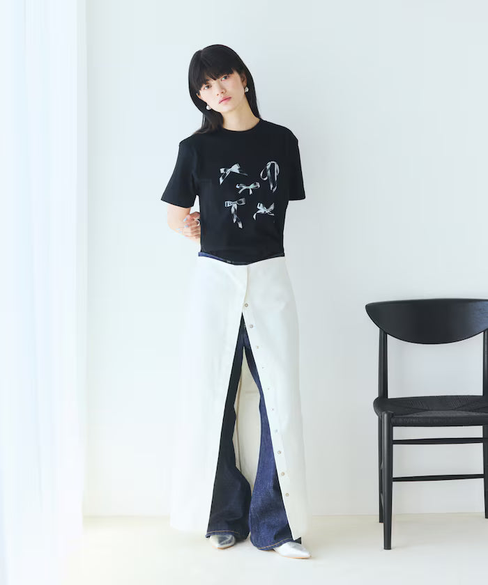 Comfortable Ribbon Print Crew Neck T-shirt