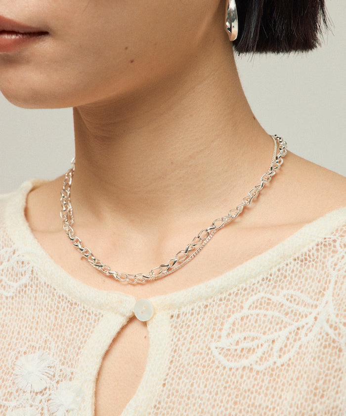 Double Chain Combination Necklace - Silver