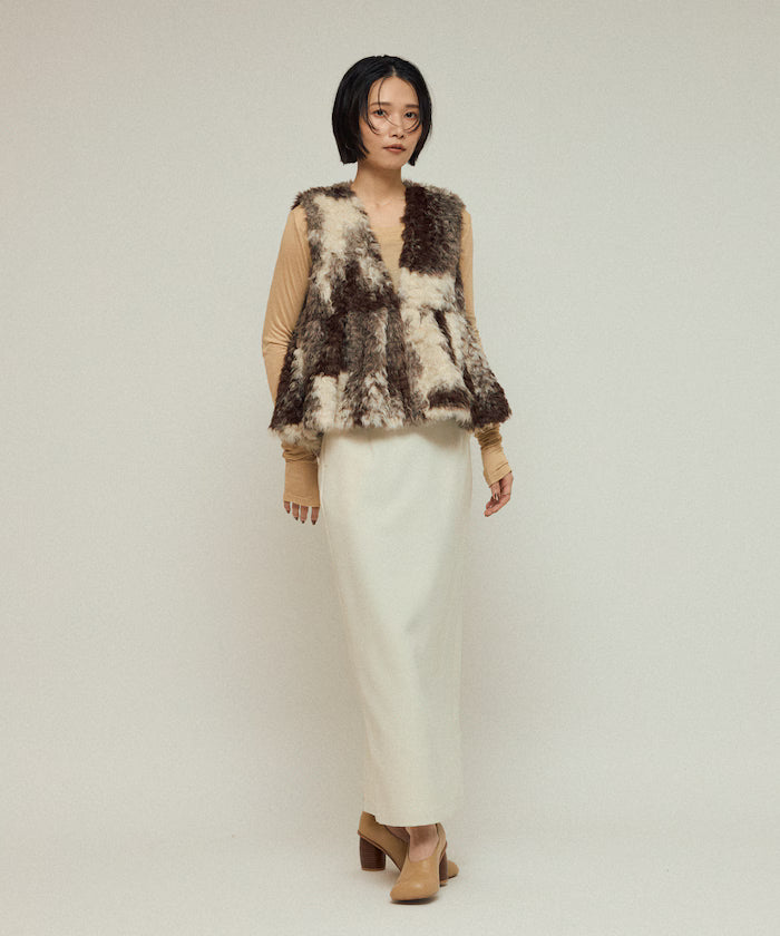 Peplum Silhouette Cow Print Fake Fur Vest