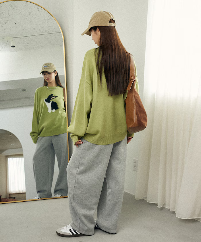 Shaggy Embroidered Rabbit Design Knit Limited Edition