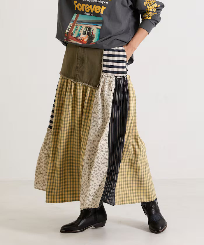 Flower & Check Docking Skirt